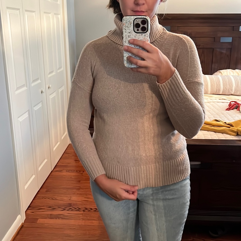 Taupe 48% merino wool turtle neck sweater